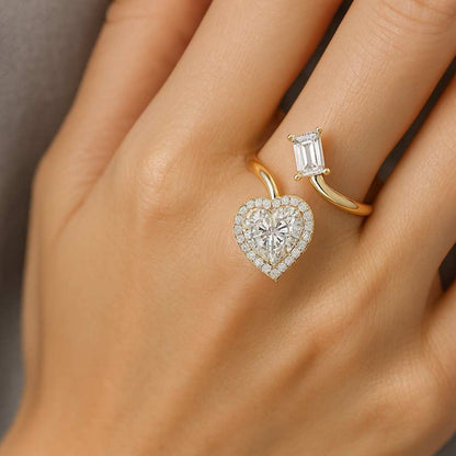 Toi et Moi Lab Grown Diamond Bezel Set Heart Emerald Cut Ring