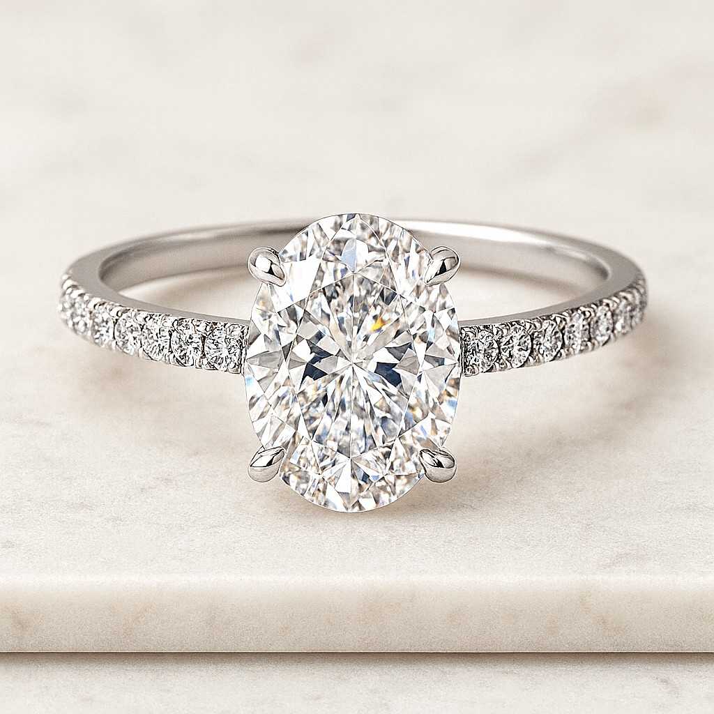 Oval LAB Diamond Engagement Ring, Rose Gold Moissanite Oval Solitaire Ring