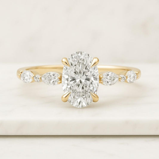 Double Claw Prong Oval Anniversary Ring