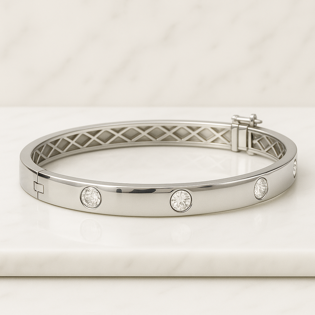 Lab Grown Diamond Tennis Bracelet, 14K Gold Hexagon Bezel