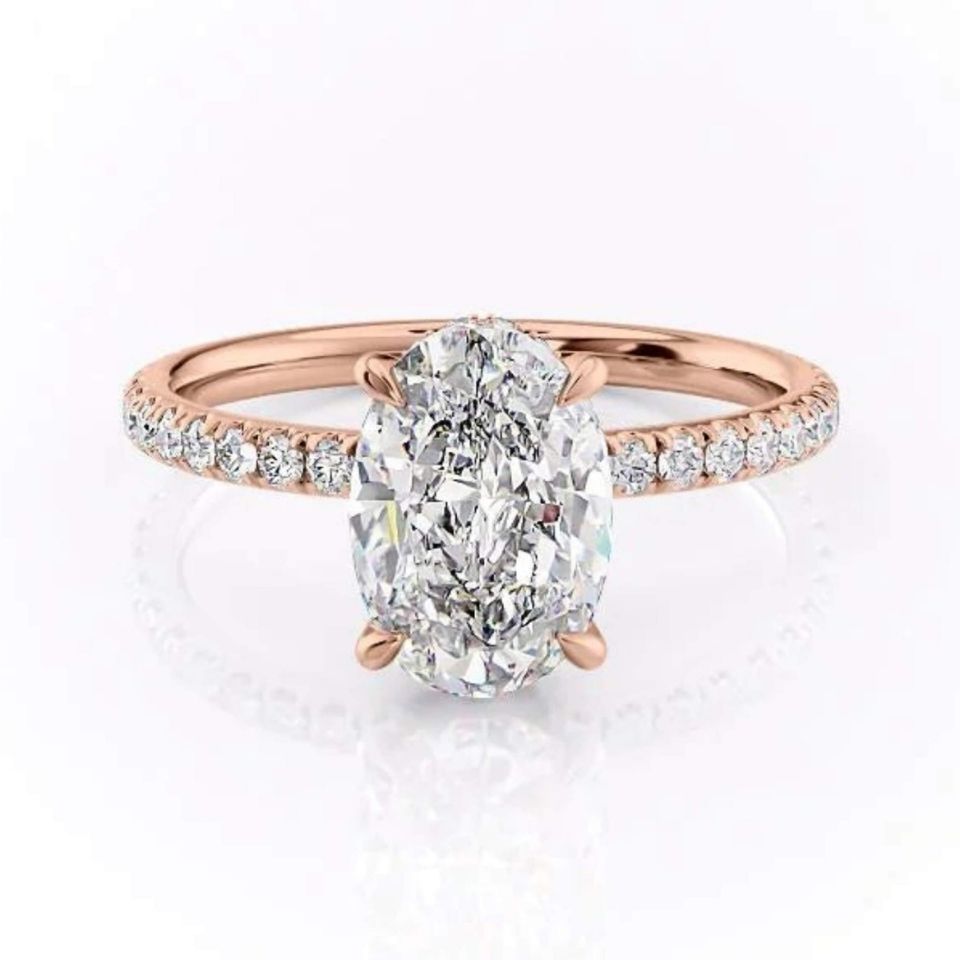 Oval Pave Setting Moissanite Diamond Ring