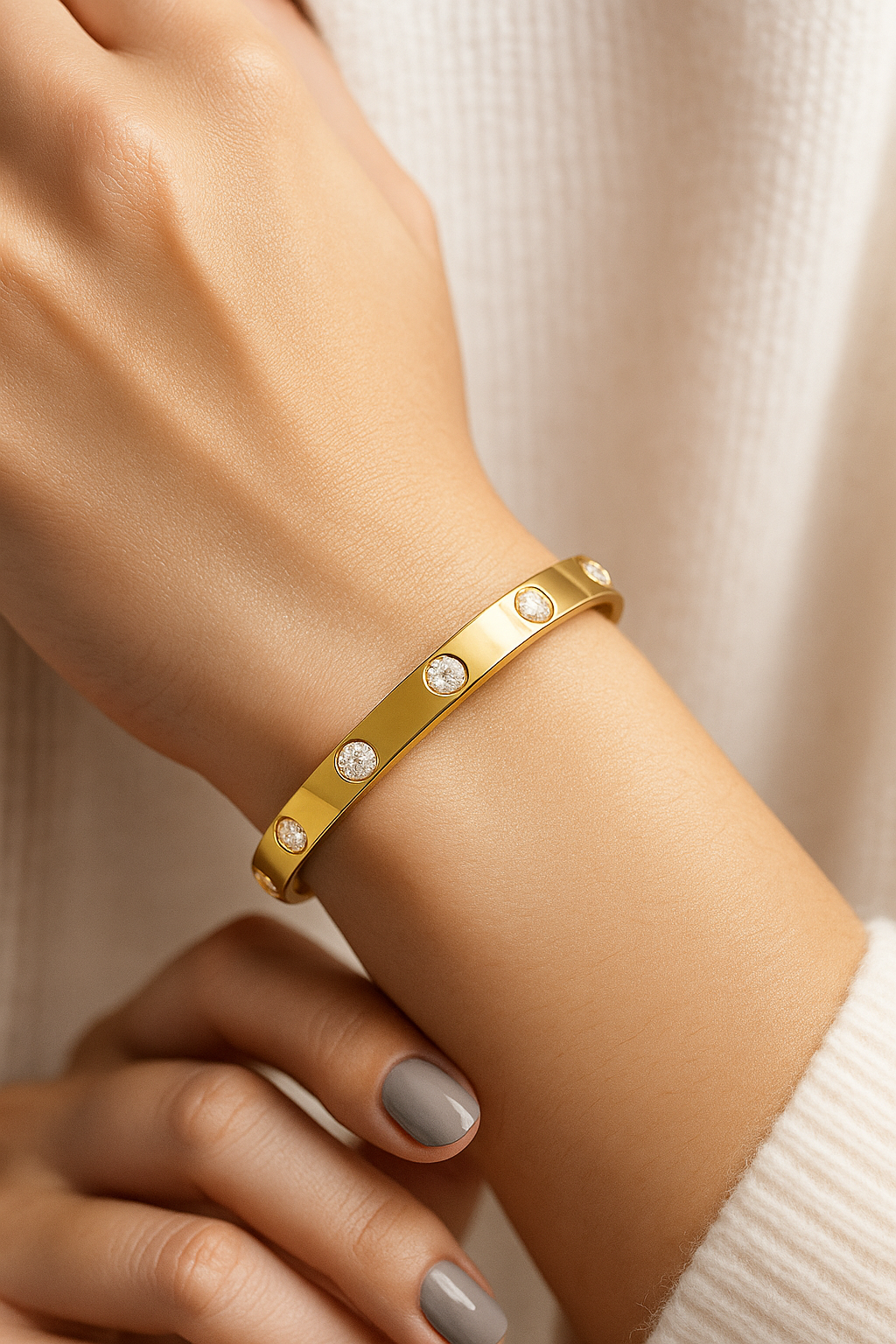 Oval Lab Grown Diamond Tennis Bracelet 14K Yellow Gold Bezel Bridal Bracelet