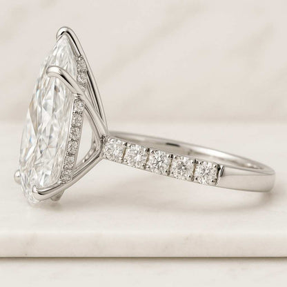 Oval Solitaire Diamond Engagement Ring with Pavé Band by Sami Jewels Premium 925 Sterling Silver Ring