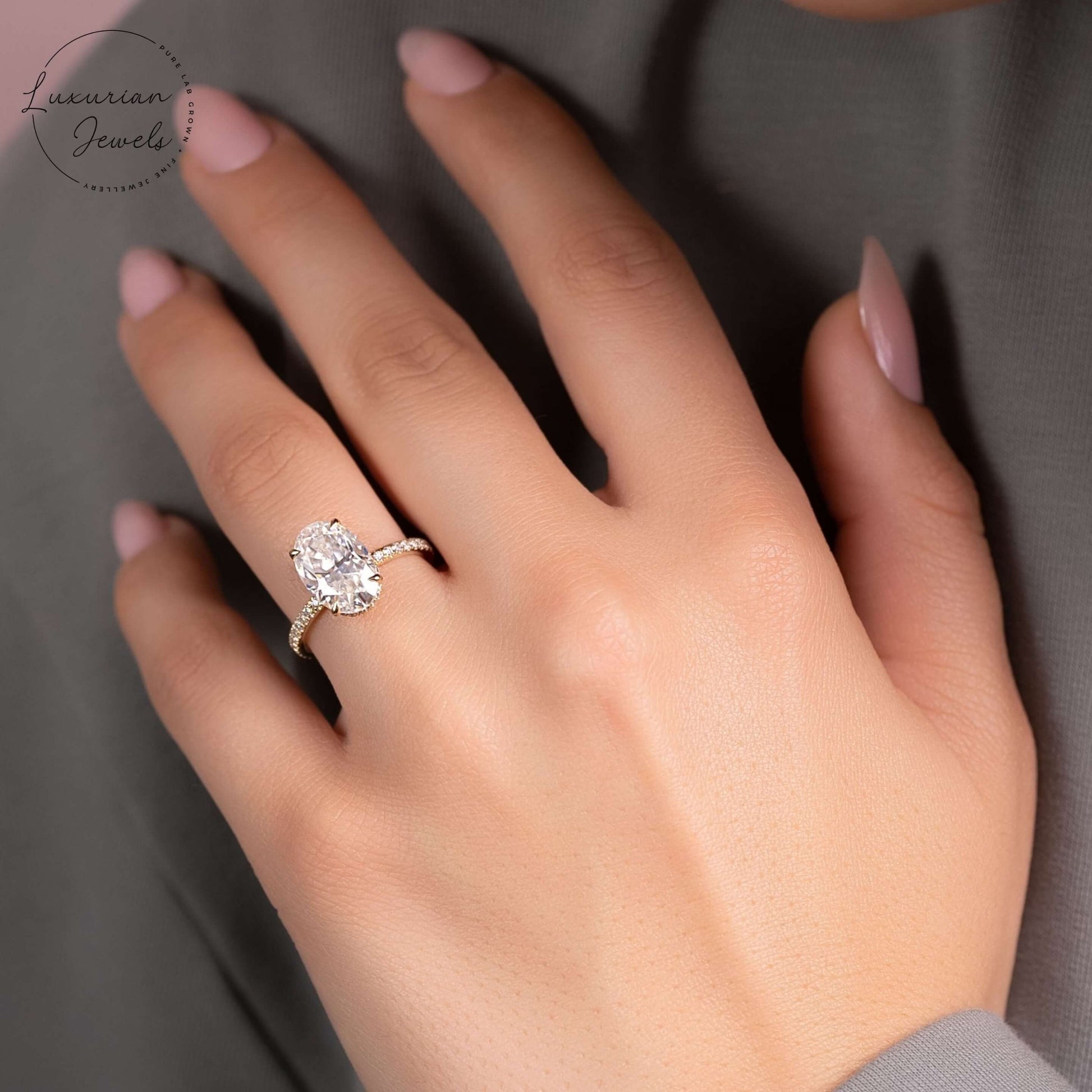 Oval 14K Solid White Gold Ring
