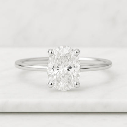Oval 2.60tcw Lab Grown Diamond Solitaire with Hidden Halo Engagement Ring