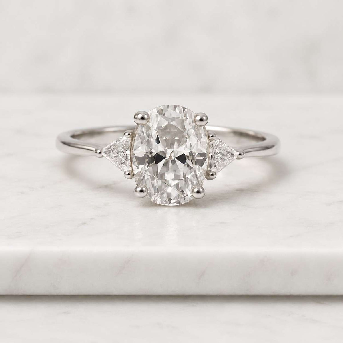 oval and pear three stone ring / trilogy ring / 10k\14k\18k gold 3 stone cvd ring