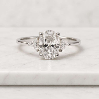 Oval And Pear Three Stone Ring / Trilogy Ring / 10k\14k\18k Gold 3 Stone CVD Ring