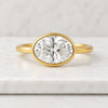 14K Solid Gold Oval Cut Bezel Set Solitaire Moissanite Ring