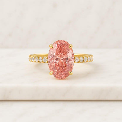 Oval Colorless Moissanite Diamond With Hidden Halo Ring With Round Diamond half Eternity Pave Ring for Her  Awesome Diamond Ring for Her