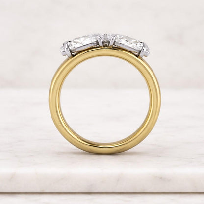 18k Yellow East-West Oval Curved lab Grown Diamond Engagement Ring Prong Set Ring Stacking Jewelry, Solitaire Ring, Handmade Jewelry For Her
