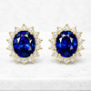 Oval Sapphire and Diamond Halo Stud Earrings in 14K Gold