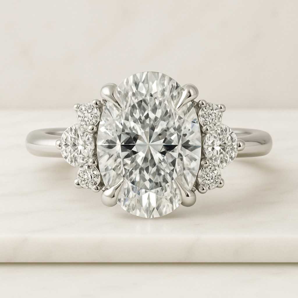 oval cut diamond ring with two tone metal solid gold east west engagement ring