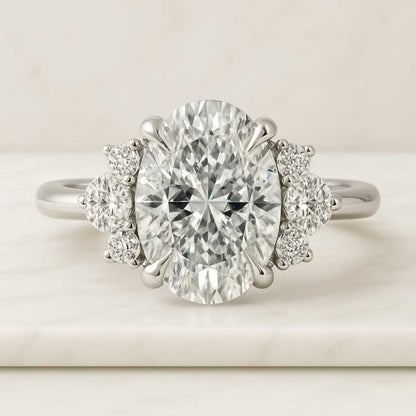 Oval Cut Diamond Ring with Two Tone Metal Solid Gold East West Engagement Ring