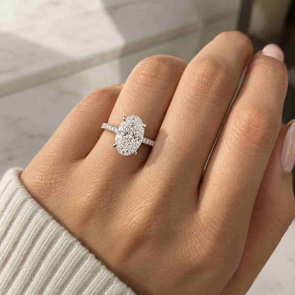Oval Cut E ,VVS2 Clarity IGI Certified Lab Grown Oval Cut Diamond Ring, Vintage Marquise Diamond Band with pink sapphire hidden halo
