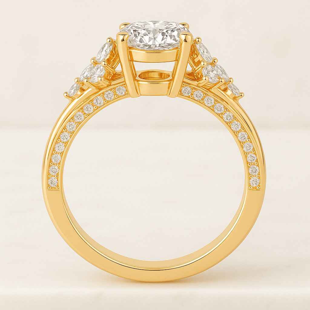 Oval Cut Engagement Ring Lab Grown Diamond Cluster Wedding Ring Yellow Gold Bridal Ring