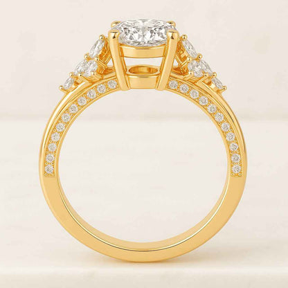 Oval Cut Engagement Ring Lab Grown Diamond Cluster Wedding Ring Yellow Gold Bridal Ring