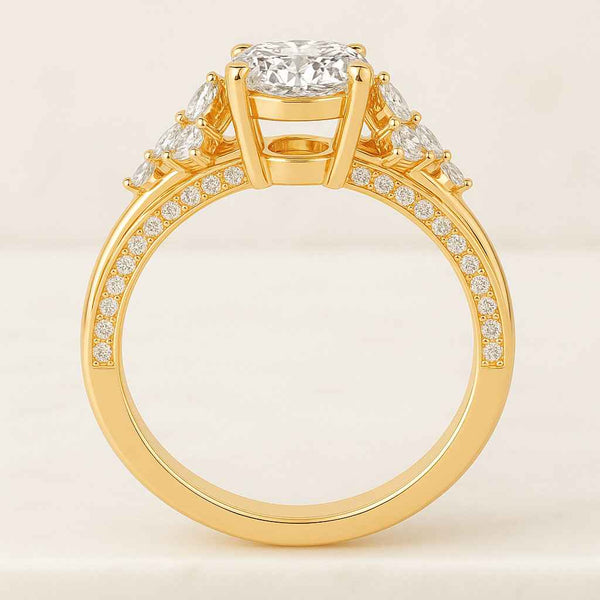 Oval Cut Engagement Ring Lab Grown Diamond Cluster Wedding Ring Yellow Gold Bridal Ring