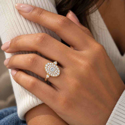Oval Cut Halo Lab Grown Diamond Engagement Ring  Pave Round Diamonds  IGI Certified  10k 14k 18k Gold, Platinum & Silver