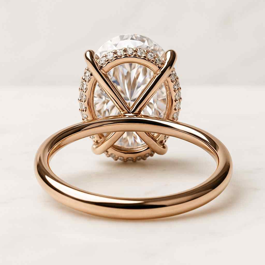 Oval Cut Hidden Halo Engagement Ring  14K Solid Gold Brilliant Moissanite Ring Solitaire Engagement Ring for Women