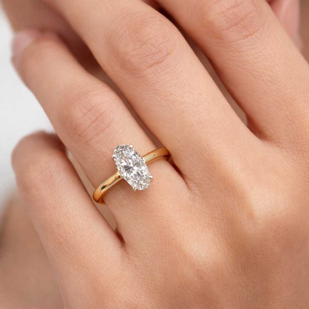 oval cut lab-grown diamond engagement ring, 14k gold 1.00 to 5.00 ct oval solitaire lab diamond ring for her, prong-set wedding gift ring
