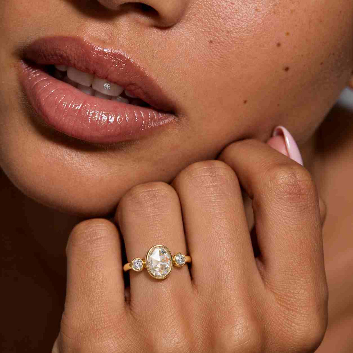 Oval Cut Lab Diamond Engagement Ring, Rose Gold Three Stone Bridal Proposal Jewelry

