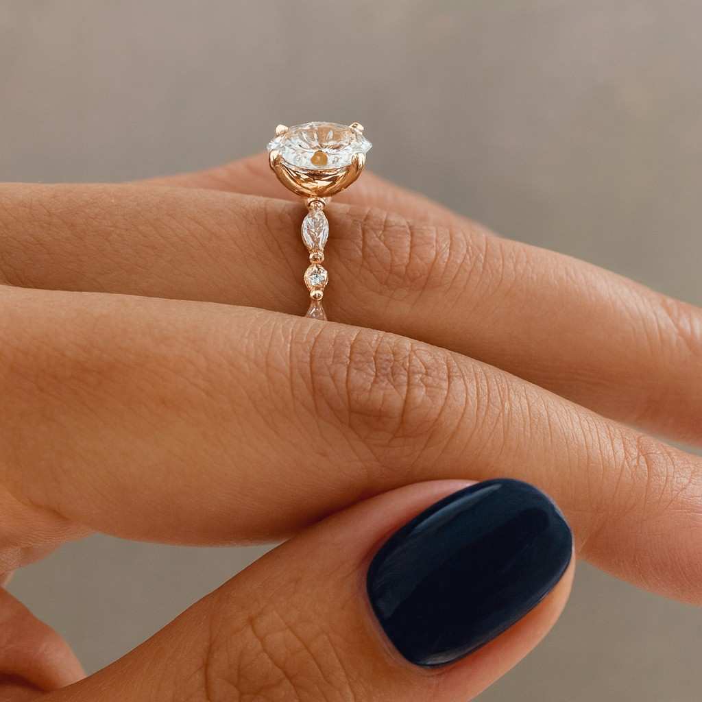 oval cut lab diamond engagement ring side marquise and round diamond 7 stone ring