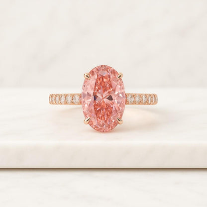 Oval Cut Lab Diamond Halo Engagement Ring Cluster Pave Lab Diamond Accent Ring Vintage Style Ring 18K Yellow Gold Anniversary Proposal Ring