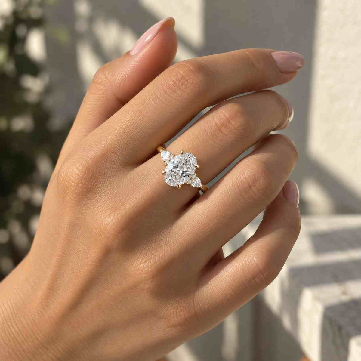 oval cut lab diamond three stone ring, igi certified diamond ring, 14k gold engagement jewelry
