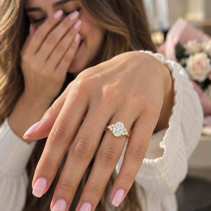 Oval Cut Lab Diamond Three Stone Ring, IGI Certified Diamond Ring, 14K Gold Engagement Jewelry