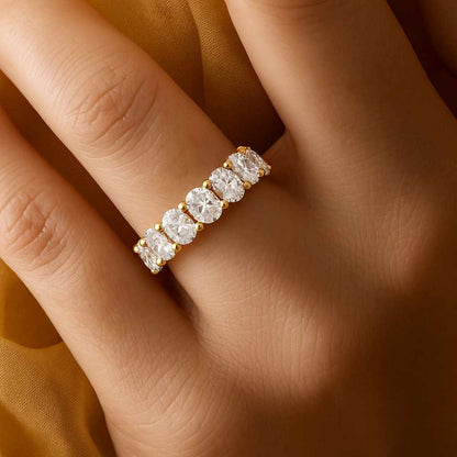 Oval Cut Lab Diamond Wedding Band Half Eternity Diamond Engagement Band Pave Set Natural Round Diamond Halo Band