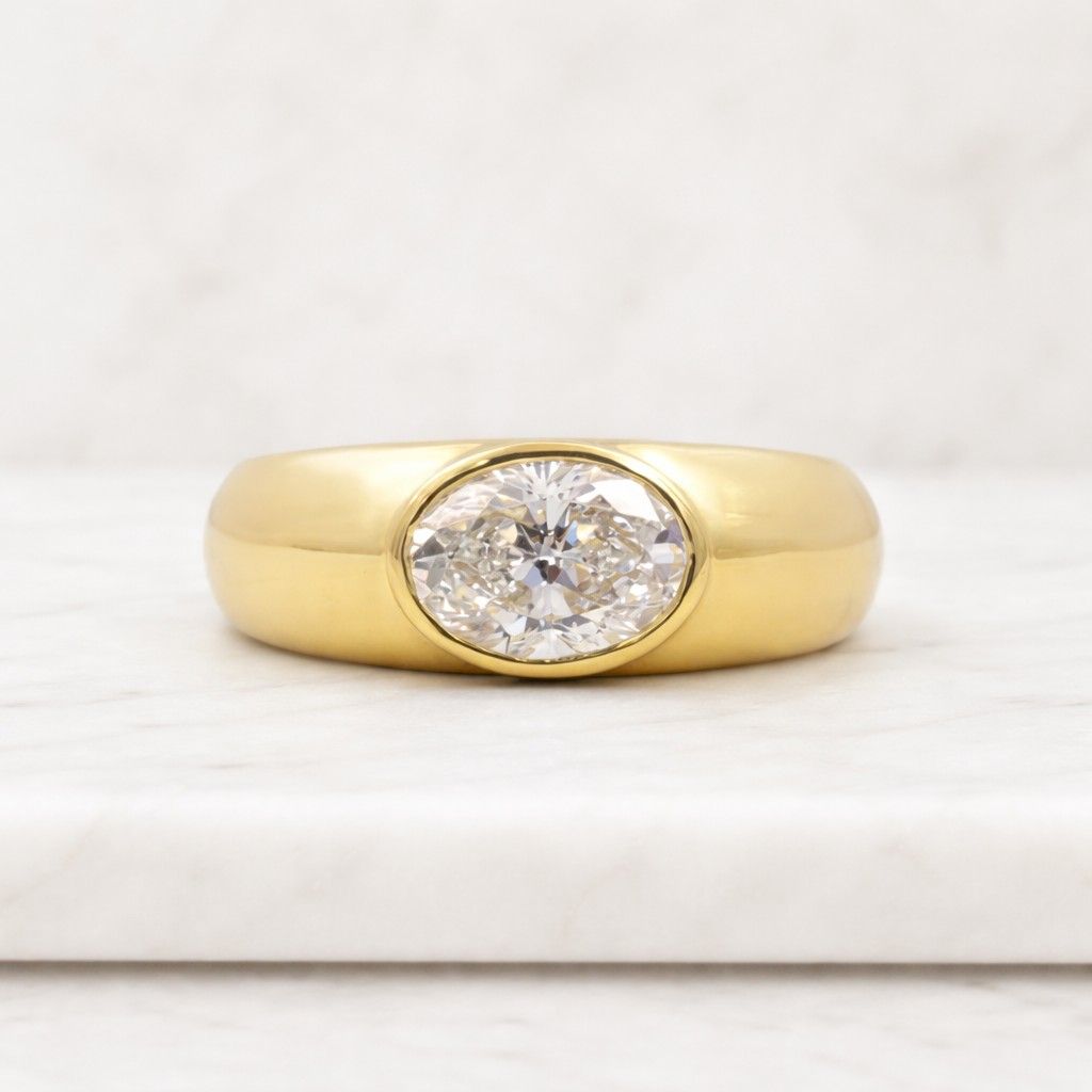 Oval Cut Lab Grown Diamond Bezel Set Engagement Ring