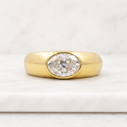 Oval Cut Lab Grown Diamond Bezel Set Engagement Ring