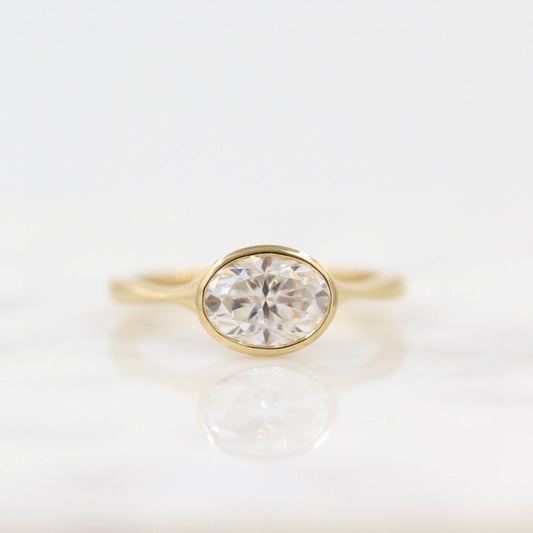 Oval Cut Lab Grown Diamond Bezel Set Solitaire Engagement Ring