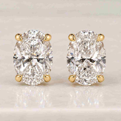 Oval Cut Lab Grown Diamond Bezel Stud Earrings, IGI Certified, Solid Gold Screw Back, Handmade New York,Minimalist Fine Jewelry Gift for Her
