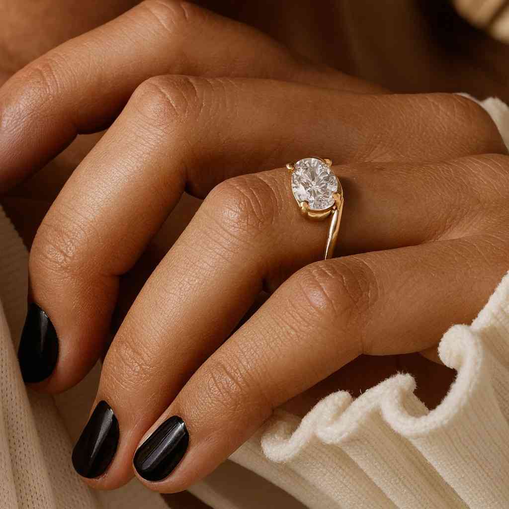 Oval Cut Lab Grown Diamond Engagement Ring Oval Cut Diamond Solitaire Accent Ring