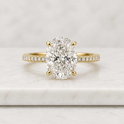 Oval Cut Lab Grown Diamond Engagement Ring, Oval Diamond Halo Wedding Ring For Bridal Gift, 14K Solid Gold Annversary Ring, Lab Diamond Ring
