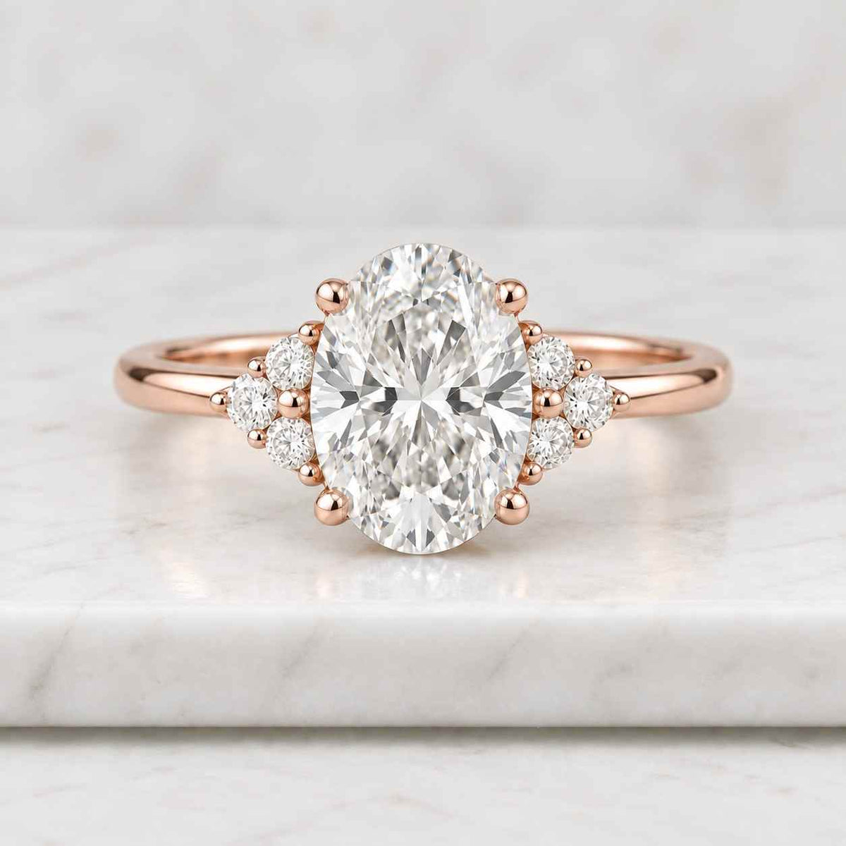 Oval Cut Lab Grown Diamond Engagement Ring  Oval Shape Solitaire Ring with Round Side Stones  IGI Certified  Gift for Her