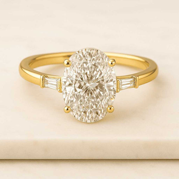 Oval Cut Lab Grown Diamond Engagement Ring Side Marquise and Round Diamonds Wedding Ring For Her 5 Stone Ring Anniversary Ring