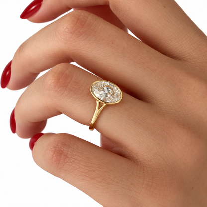2.00 CT Oval Cut Lab Grown Diamond Engagement Ring in 14K Solid Gold