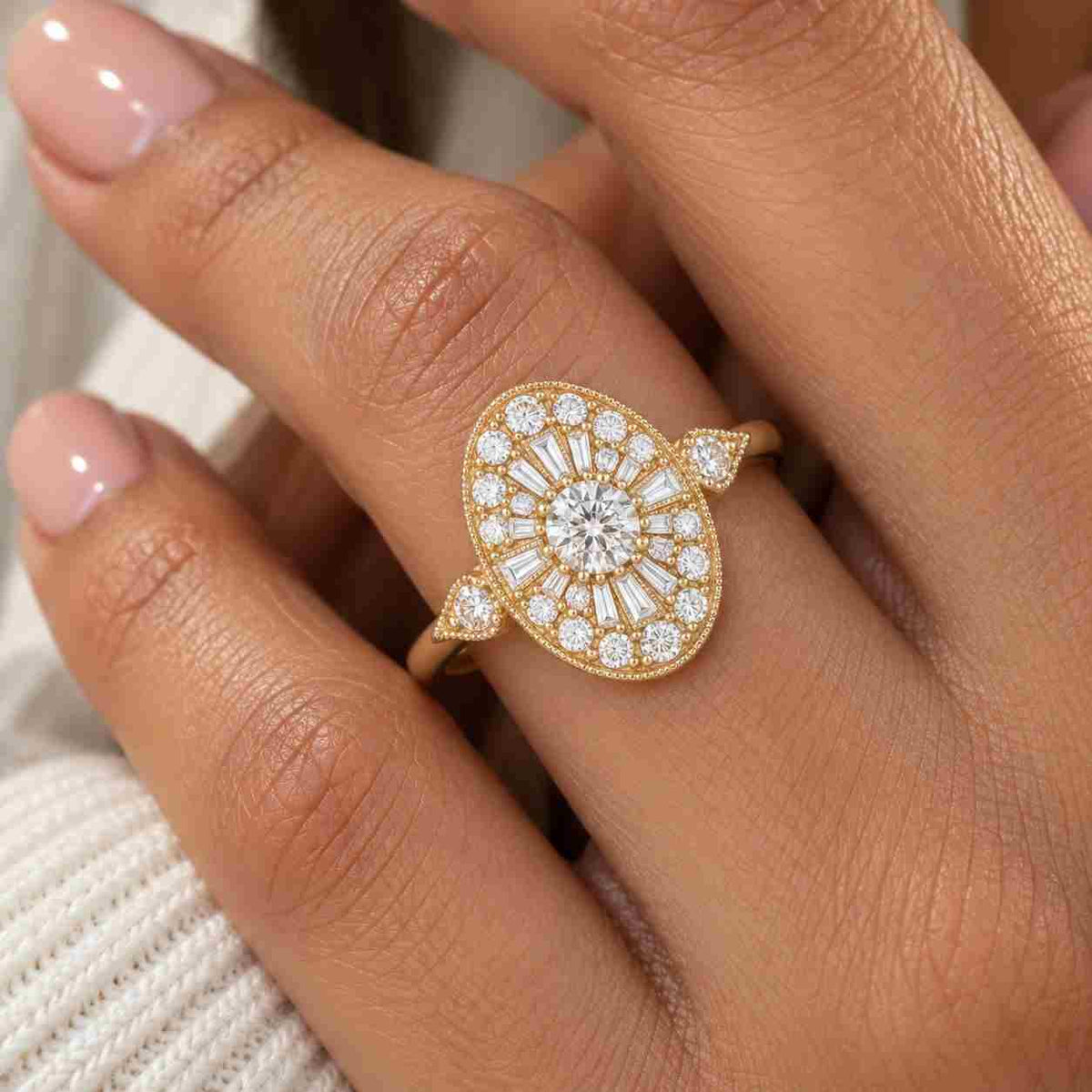 oval cut lab grown diamond engagement ring with hidden halo in 10k 14k 18k gold, silver and platinum  igi certified