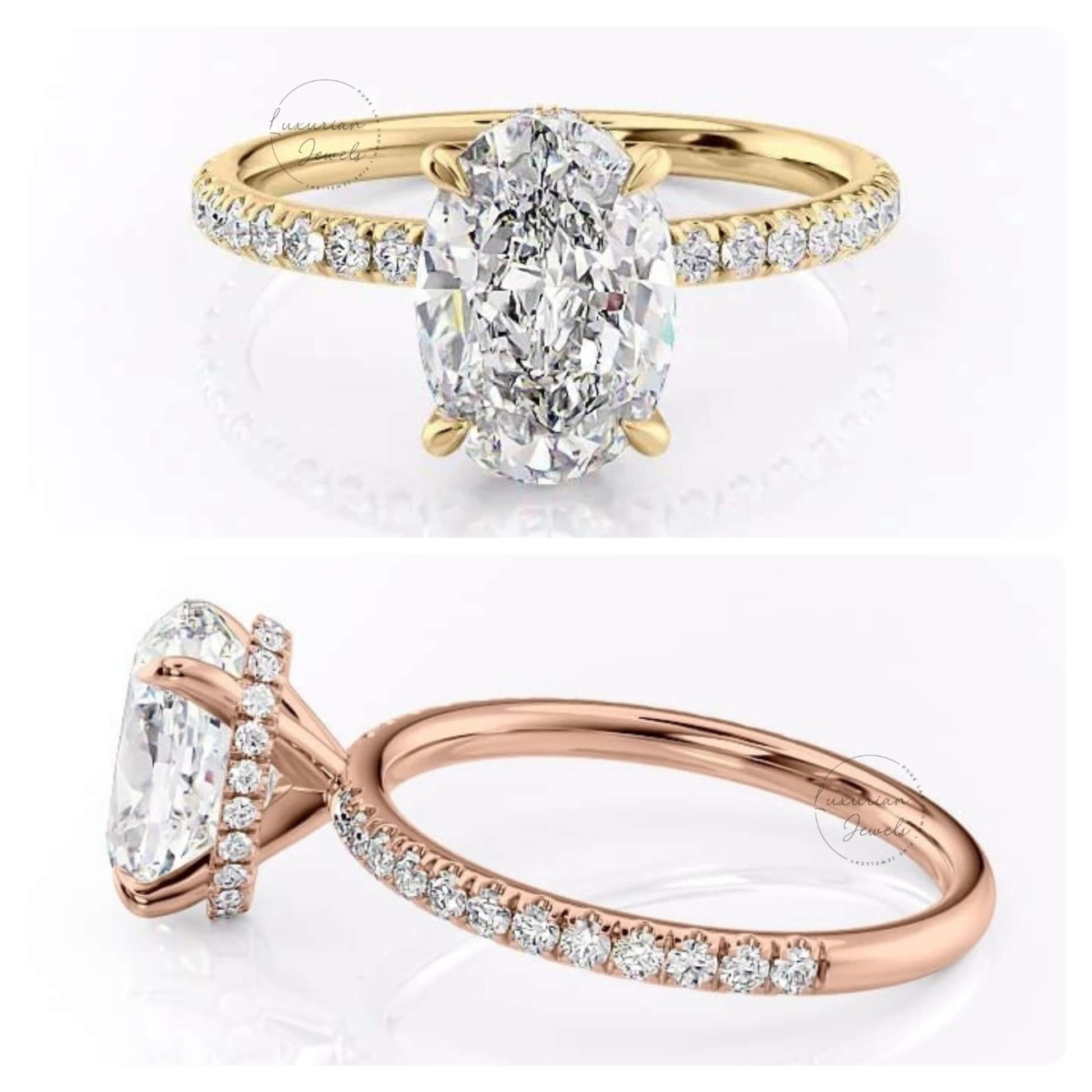 Oval Cut Lab Grown Diamond Hidden Halo Engagement Ring