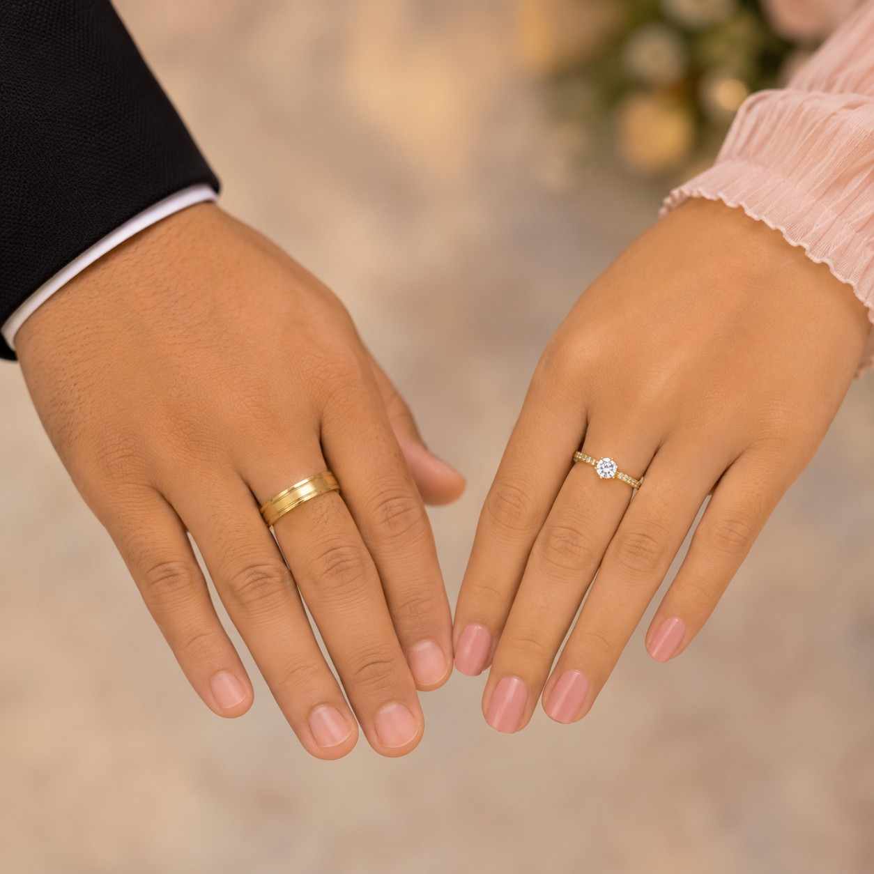 Oval Cut Lab Grown Diamond Hidden Halo Wedding Ring / Round Cut CVD Diamond Matching Band / 14K Solid Gold Bridal Set Ring For Engagement
