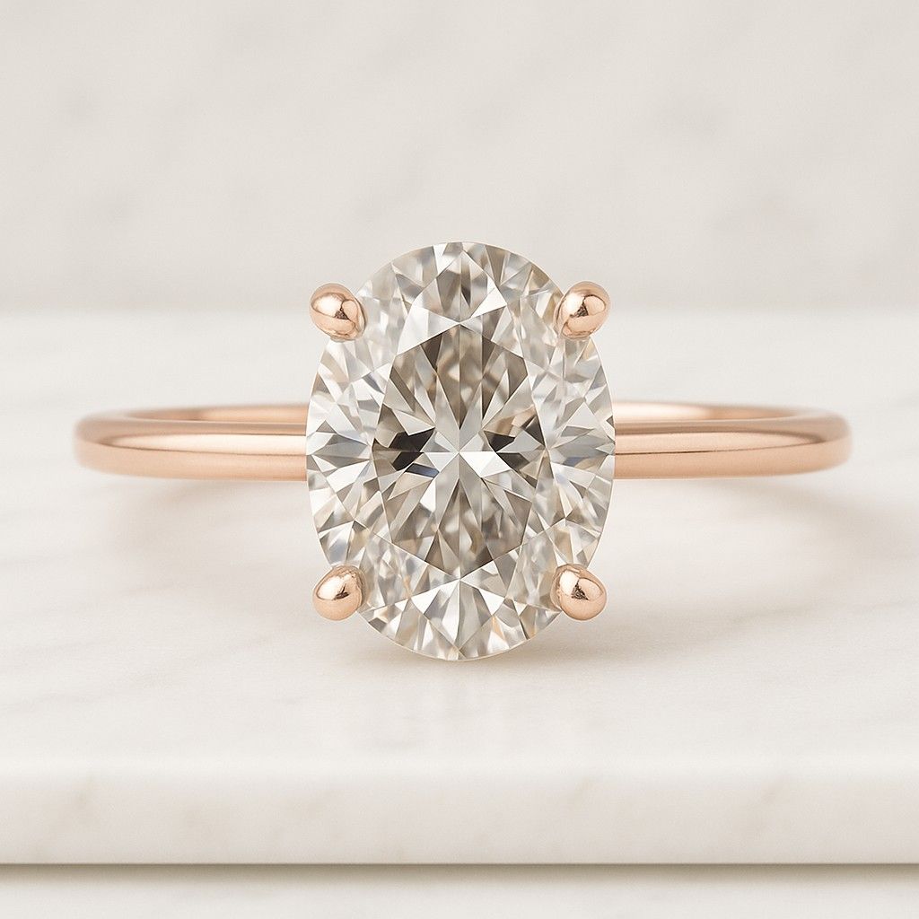 Oval Cut Lab Grown Diamond Solitaire Ring 14K Gold Wedding Ring Moissanite Engagement Ring Vintage Style 14K Gold Ring with Engraved Band Antique Inspired Solitaire Bridal Ring for Her