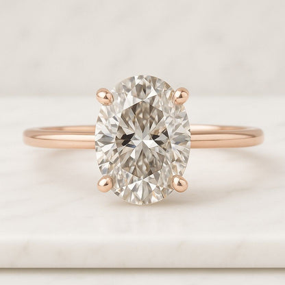 Oval Cut Lab Grown Diamond Solitaire Ring 14K Gold Wedding Ring Moissanite Engagement Ring Vintage Style 14K Gold Ring with Engraved Band Antique Inspired Solitaire Bridal Ring for Her