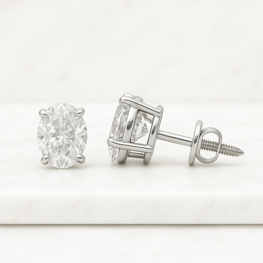 Oval Cut Lab Grown Diamond Stud Earrings 0.25 To 6.00 TCW Screw Back Earrings