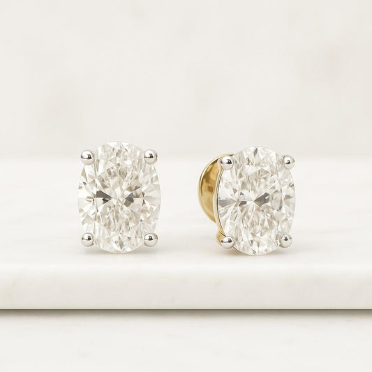 Oval Cut Lab Grown Diamond Stud Earrings 0.25 To 6.00 TCW Screw Back Earrings CVD Diamond Minimalist Studs