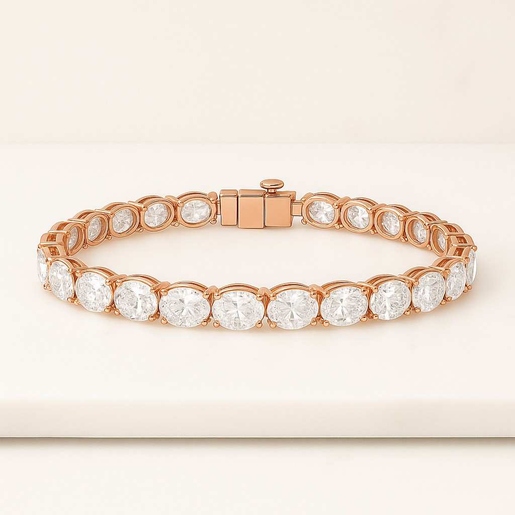 Oval Cut Lab Grown Diamond Tennis Bracelet East West Set CVD Diamond Bracelet