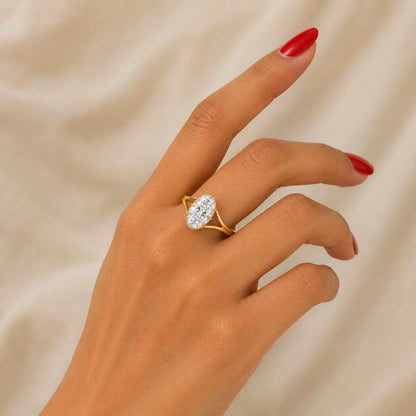 Oval Cut Lab Grown Diamond Tulip Prong Split Shank Solitaire Engagement Ring, IGI Certified, 14K Yellow Gold Minimalist Bridal Ring