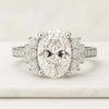 18k White Oval Cut Hidden Halo Pave Wedding Ring