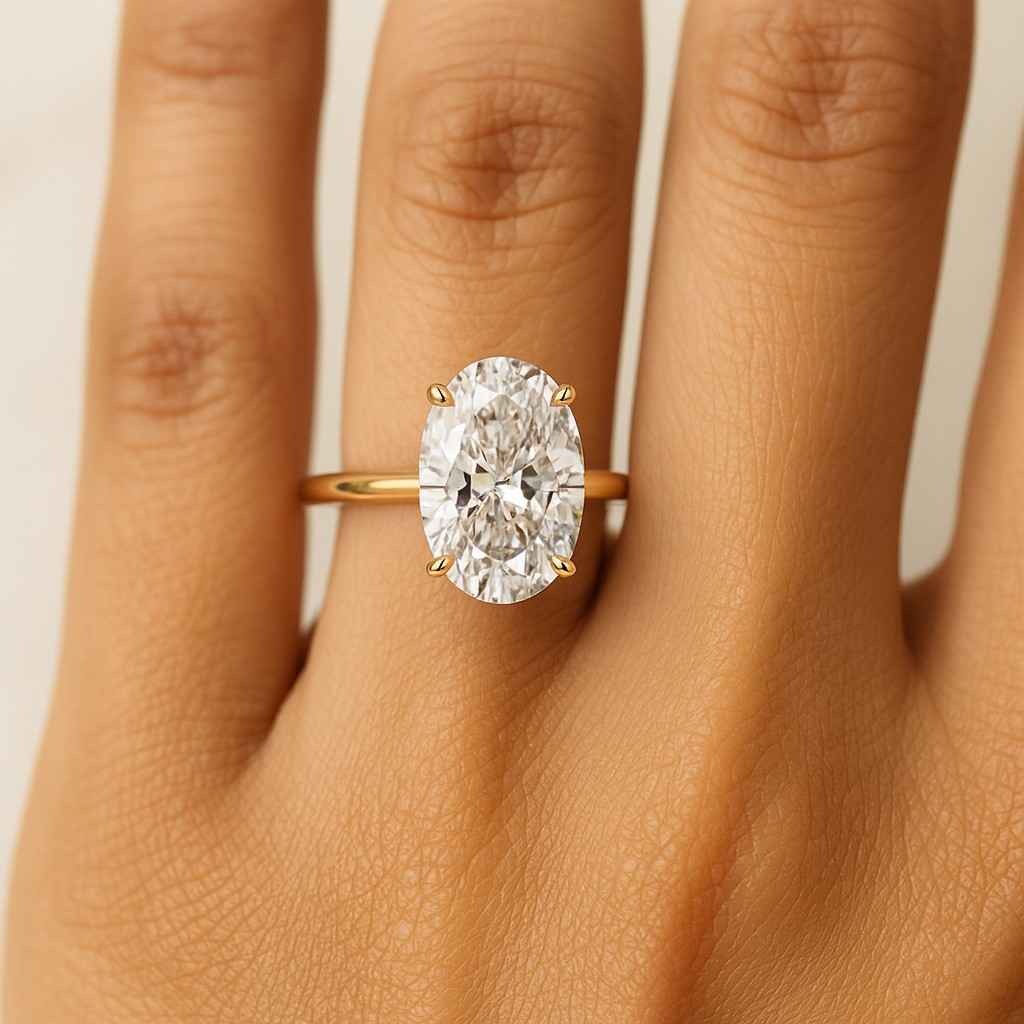 Oval Cut Lab Grown Diamond or Moissanite Engagement Ring Hidden Halo 14k Solid Gold ring